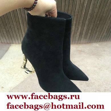 Dolce  &  Gabbana Heel 10.5cm Leather Ankle Boots Suede Black with Baroque DG Heel 2021